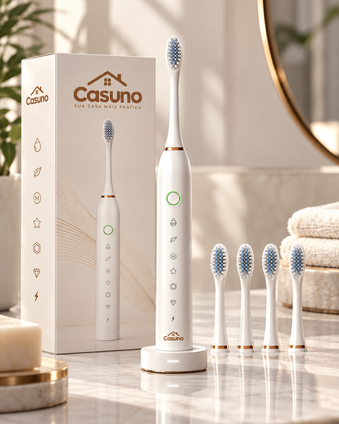 Escova de Dentes Elétrica Recarregável com 4 Refis