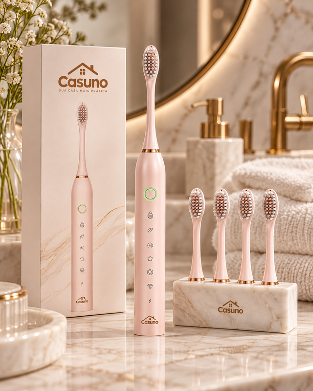 Escova de Dentes Elétrica Recarregável com 4 Refis
