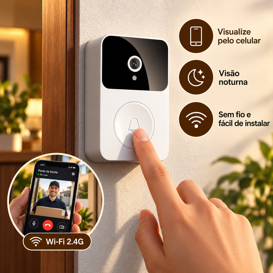 Campainha Inteligente com Câmera Wi-Fi e Visão Noturna